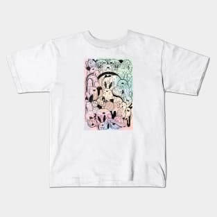 Cute Funny Cactus Doodle Pastel Rainbow Kids T-Shirt